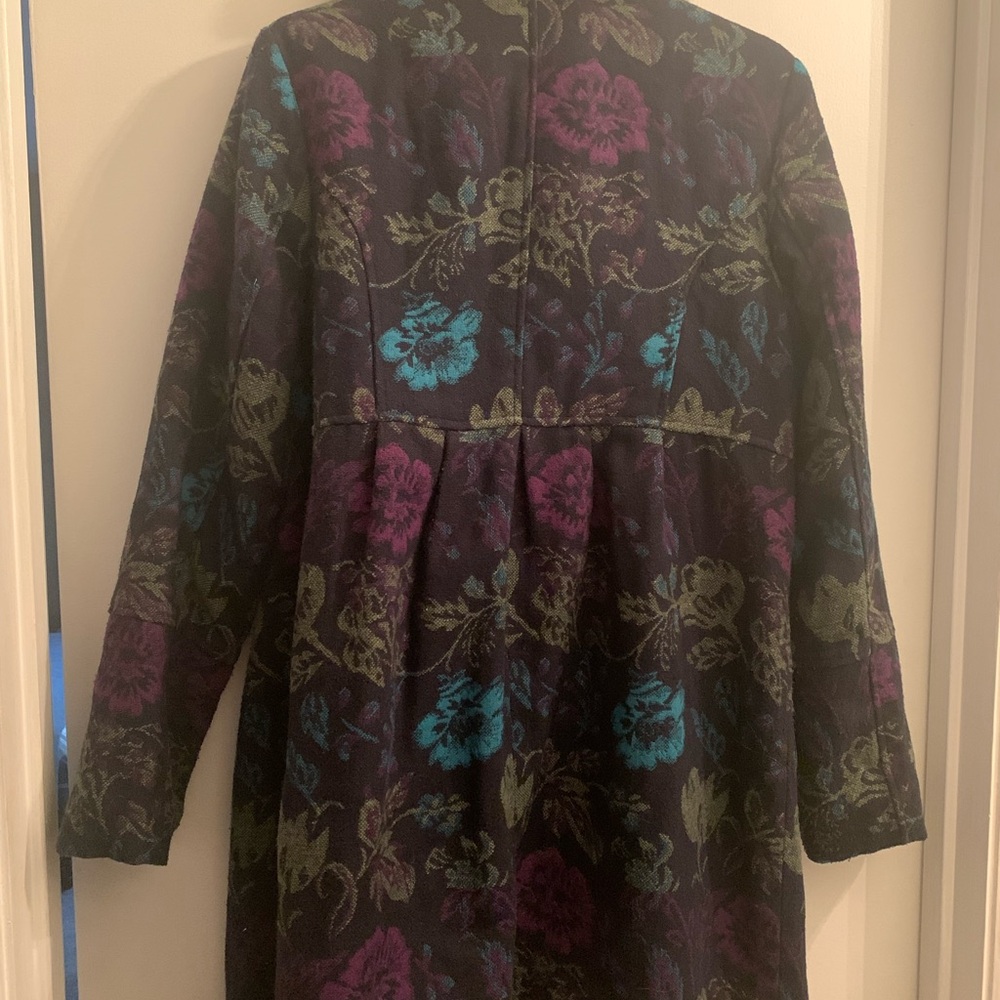 Boho Hippie Navy Floral Tapestry Coat Size Large Gorgeous Double Breasted warm - Picture 8 of 11